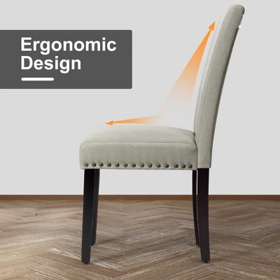 Costway Set Of 2 Fabric Dining Chairs Upholstered With Nailhead Trim 4 Costway Set Of 2 Fabric Dining Chairs Upholstered With Nailhead Trim - Image 4