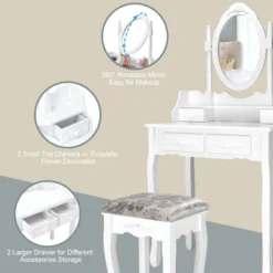 Costway Vanity Wood Makeup Dressing Table Stool Jewelry Desk 4 White -Costway GUEST 520186fc 6810 41da 8e58 be70fe57ceab