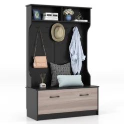 Costway 63 Inches Hall Tree With Coat Rack And Storage Bench Multifunctional Coat Rack Black/White -Costway GUEST 520acd20 ac93 437f bc51 9fcb54807d24