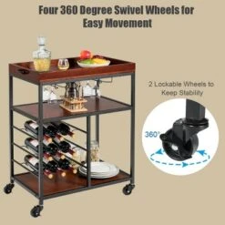 Costway 3 Tier Kitchen Trolley Utility Cart W/Wine Rack & Glass Holder -Costway GUEST 521e13a7 eee6 4cac b677 5ee3e0ca5593