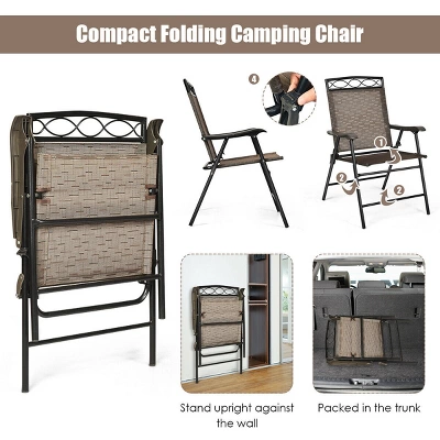 Costway Set Of 4 Patio Folding Chairs Sling Portable Dining Chair Set W/ Armrest 7 Costway Set Of 4 Patio Folding Chairs Sling Portable Dining Chair Set W/ Armrest - Image 7