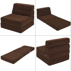 Costway Tri-Fold Fold Down Chair Flip Out Lounger Convertible Sleeper Bed Couch Dorm Brown -Costway GUEST 52a08ca6 c813 482d 9562 15728acf5008