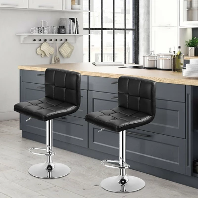 Costway Set Of 2 Bar Stools PU Leather Adjustable Barstool Swivel Pub Chairs Black Full Back 3 Costway Set Of 2 Bar Stools PU Leather Adjustable Barstool Swivel Pub Chairs Black Full Back - Image 3