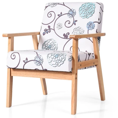 Costway Modern Accent Armchair Fabric Lounge Chair W/Rubber Wood Leg White&Blue Floral 8 Costway Modern Accent Armchair Fabric Lounge Chair W/Rubber Wood Leg White&Blue Floral - Image 8