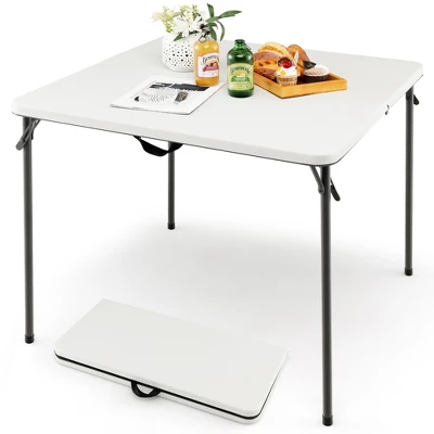 Costway Folding Camping Table Portable HDPE Outdoor Picnic Dining Table W/ Handle WhiteGrey 11 Costway Folding Camping Table Portable HDPE Outdoor Picnic Dining Table W/ Handle WhiteGrey - Image 11