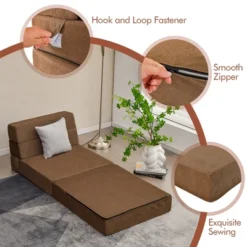 Costway Tri-Fold Fold Down Chair Flip Out Lounger Convertible Sleeper Bed Couch Dorm Brown -Costway GUEST 53167c4c fa19 4408 9a9c e22518a98eb7