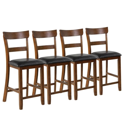 Costway Set Of 4 Barstools Counter Height Chairs W/Leather Seat & Rubber Wood Legs 4 Costway Set Of 4 Barstools Counter Height Chairs W/Leather Seat & Rubber Wood Legs - Image 4