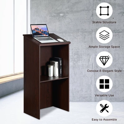 Costway Wooden Floor Standing Podium Speaking Lectern W/ Adjustable Shelf & Pen Tray 4 Costway Wooden Floor Standing Podium Speaking Lectern W/ Adjustable Shelf & Pen Tray - Image 4