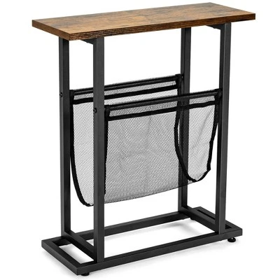 Costway 2PCS Industrial End Side Table Nightstand With Mesh Holder Rustic Brown 9 Costway 2PCS Industrial End Side Table Nightstand With Mesh Holder Rustic Brown - Image 9