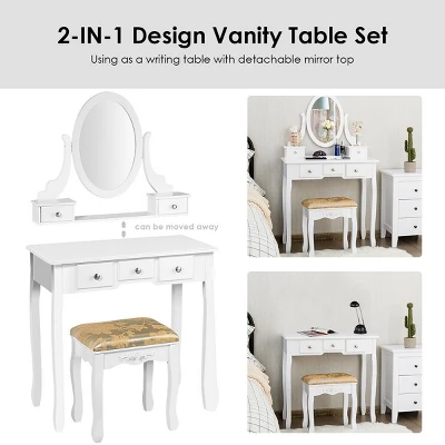 Costway Vanity Table Dressing Table 5 Make Up Table Stool 7 Costway Vanity Table Dressing Table 5 Make Up Table Stool - Image 7
