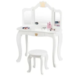 Costway Kids Makeup Dressing Table Chair Set Princess Vanity & Tri-folding Mirror -Costway GUEST 549428e0 8d87 4399 9f0b 13662cc26a54