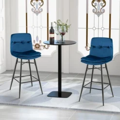 Costway Set Of 2 Velvet Bar Stools Bar Height Kitchen Dining Chairs With Metal Legs Blue/Grey -Costway GUEST 54a0cdc3 b922 45e3 8868 53333963c844