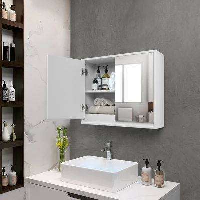 Costway Wall Mounted Bathroom Storage Cabinet Medicine Cabinet Organizer Shelf W/Double Mirror Door White 3 Costway Wall Mounted Bathroom Storage Cabinet Medicine Cabinet Organizer Shelf W/Double Mirror Door White - Image 3