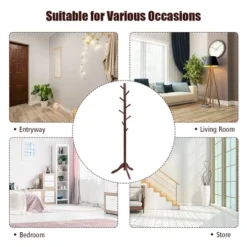 Costway Wooden Coat Rack Stand Entryway Hall Tree 2 Adjustable Height W/ 8 Hooks GrayBrown -Costway GUEST 54b8b2c7 2a89 4dec 9c76 0db14c637120