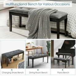 Costway Upholstered Dining Bench W/Padded Seat For Kitchen Bedroom Entryway Grey -Costway GUEST 54eb6f15 c3f7 47ca 933f 077137da8f4e