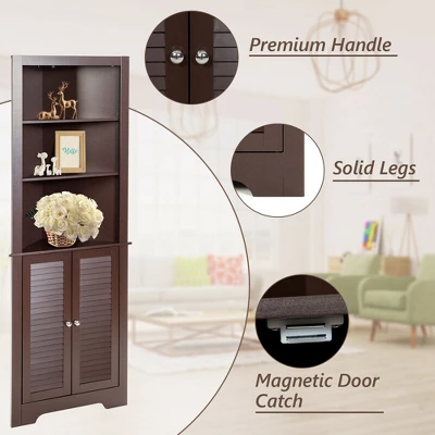 Costway Bathroom Corner Storage Cabinet Free Standing Tall Bathroom Cabinet W/3 Shelves 8 Costway Bathroom Corner Storage Cabinet Free Standing Tall Bathroom Cabinet W/3 Shelves - Image 8