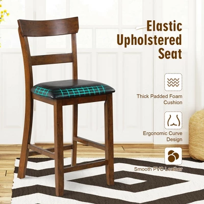 Costway Set Of 4 Barstools Counter Height Chairs W/Leather Seat & Rubber Wood Legs 6 Costway Set Of 4 Barstools Counter Height Chairs W/Leather Seat & Rubber Wood Legs - Image 6