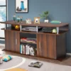 Costway 63'' TV Stand Entertainment Console Center W/ 2 Cabinets Up To 70'' BlackWalnut
