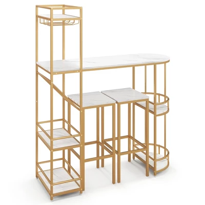 Costway 3 PCS Bar Table Set 2 Stools Storage Shelves Glass Holder Wine Rack Space Saving 9 Costway 3 PCS Bar Table Set 2 Stools Storage Shelves Glass Holder Wine Rack Space Saving - Image 9