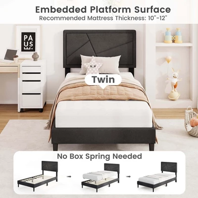 Costway Twin/Full/Queen Size Bed Frame With High Headboard & Wooden Slats No Box Spring Needed 7 Costway Twin/Full/Queen Size Bed Frame With High Headboard & Wooden Slats No Box Spring Needed - Image 7