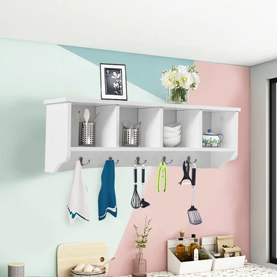 Costway Hanging Entryway Shelf Coat Rack Wall Mounted Storage Cabinets 1 Costway Hanging Entryway Shelf Coat Rack Wall Mounted Storage Cabinets