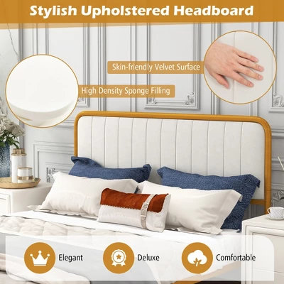 Costway Full Gold Metal Bed Frame Upholstered Platform Bed With Velvet Headboard 6 Costway Full Gold Metal Bed Frame Upholstered Platform Bed With Velvet Headboard - Image 6