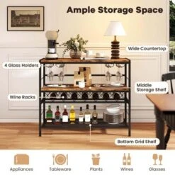 Costway 41" Wine Rack With 4 Glass Holders Wide Countertop Middle & Bottom Storage Shelves -Costway GUEST 55f5c286 29ee 4632 a4d5 4848d9e9db3c