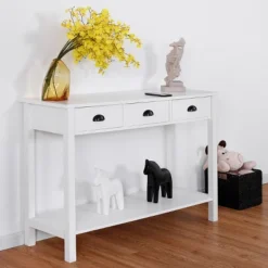 Costway 47" Console Table Hall Table Side Desk Accent Table Drawers Shelf Entryway White -Costway GUEST 5609fb3d 6478 419a 884d d0169bf4382a