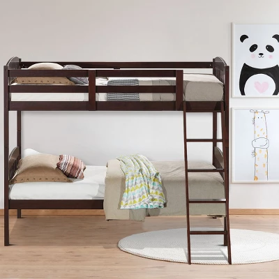 Costway Wood Solid Hardwood Twin Bunk Beds Detachable Safety Rail 7 Costway Wood Solid Hardwood Twin Bunk Beds Detachable Safety Rail - Image 7