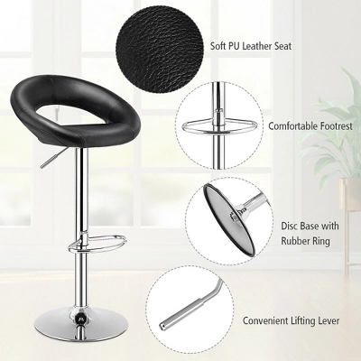 Costway Set Of 2 Bar Stools Adjustable PU Leather Barstools Swivel Pub Chairs Black New Low Back 5 Costway Set Of 2 Bar Stools Adjustable PU Leather Barstools Swivel Pub Chairs Black New Low Back - Image 5
