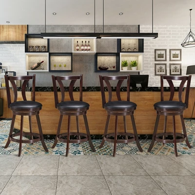 Costway Set Of 4 Swivel Bar Stool 24'' Counter Height Leather Padded Dining Kitchen Chair 2 Costway Set Of 4 Swivel Bar Stool 24'' Counter Height Leather Padded Dining Kitchen Chair - Image 2