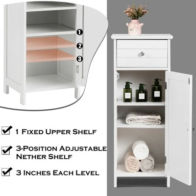 Costway Wooden Bathroom Floor Storage Cabinet Organizer With Drawer And Adjustable Shelf 6 Costway Wooden Bathroom Floor Storage Cabinet Organizer With Drawer And Adjustable Shelf - Image 6