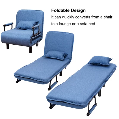 Costway Folding Sofa Bed Sleeper Convertible Armchair Leisure Chaise Lounge Couch Blue 5 Costway Folding Sofa Bed Sleeper Convertible Armchair Leisure Chaise Lounge Couch Blue - Image 5