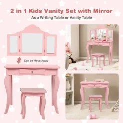 Costway Kids Vanity Table & Stool Princess Dressing Make Up Play Set For Girls Pink -Costway GUEST 57e9bbb6 5ba1 45e1 a4c8 aa0d81b7074f