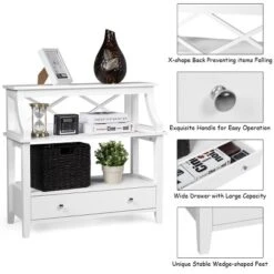 3 Tier Storage Rack End Table Side Table W/Slide Drawer Multipurpose Rack White -Costway GUEST 5823da3b a331 412e 9683 0cedc734d76d
