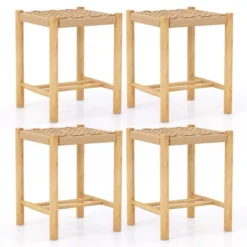 Costway Dining Stool Set Of 2/4 18'' Backless With Rubber Wood Frame Woven Paper Seat Kitchen -Costway GUEST 58613c44 d091 4210 8326 80c9259f4dfe