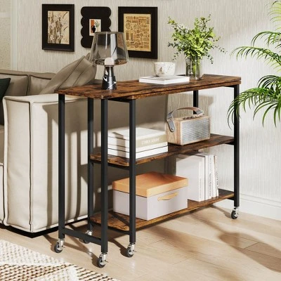 Costway 360° Rotation Mobile Laptop Table With 2-Tier Storage Shelves & 6 Universal Wheels Coffee/Brown/Walnut 3 Costway 360° Rotation Mobile Laptop Table With 2-Tier Storage Shelves & 6 Universal Wheels Coffee/Brown/Walnut - Image 3