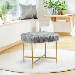 Costway Faux Fake Fur Stool Ottoman Footrest Stool Decorative With Metal Legs GreyPinkWhite -Costway GUEST 591983dc bdc8 4eee 9797 87bbd587bf39