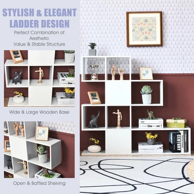 Costway 5-Tier Bookshelf Corner Ladder Bookcase Display Storage Rack White 6 Costway 5-Tier Bookshelf Corner Ladder Bookcase Display Storage Rack White - Image 6