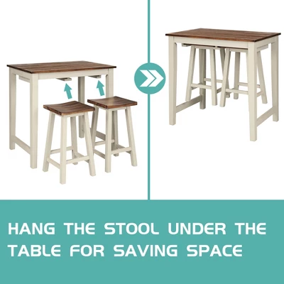 Costway 3-Piece Bar Table Set Counter Pub Table& 2 Saddle Bar Stools W/ Hanging Design 8 Costway 3-Piece Bar Table Set Counter Pub Table& 2 Saddle Bar Stools W/ Hanging Design - Image 8