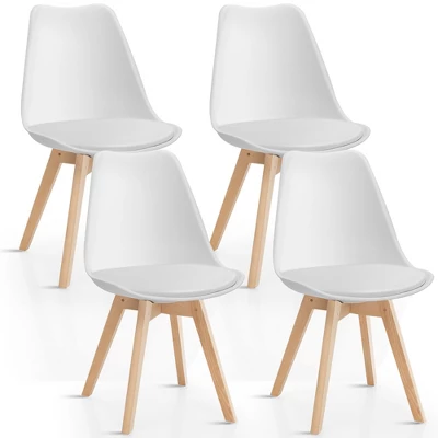 Costway Set Of 4 Dining Chair Mid Century Modern Shell PU Seat W/ Wood-Leg White 11 Costway Set Of 4 Dining Chair Mid Century Modern Shell PU Seat W/ Wood-Leg White - Image 11