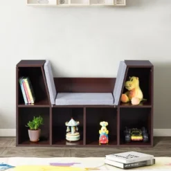 Costway 6 Cubby Kid Storage Cabinet Cushioned Bookcase Multi-Purpose Reading Shelf Brown 12 Costway 6 Cubby Kid Storage Cabinet Cushioned Bookcase Multi-Purpose Reading Shelf Brown -Costway GUEST 59627a68 7789 4491 ad8e 3a1882606f46