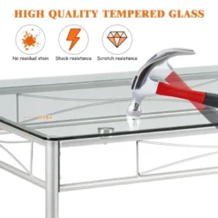 Costway 5 Piece Dining Set Table And 4 Chairs Glass Top Kitchen Breakfast Furniture Brown -Costway GUEST 59cdc506 7f88 4cc6 986c a24667edc24d