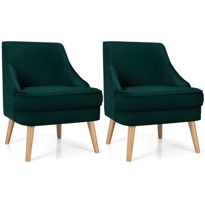Costway Set Of 2 Accent Chairs Velvet Single Sofa Chair W/Rubber Wood Legs PinkGreenGrey 10 Costway Set Of 2 Accent Chairs Velvet Single Sofa Chair W/Rubber Wood Legs PinkGreenGrey - Image 10