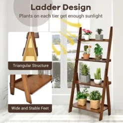Costway 4 Tiers Bamboo Ladder Shelf Bookcase Storage Organizer Plant Flower Stand 15 Costway 4 Tiers Bamboo Ladder Shelf Bookcase Storage Organizer Plant Flower Stand -Costway GUEST 5a1a90ec 629f 43a5 9879 7c5966383fb6