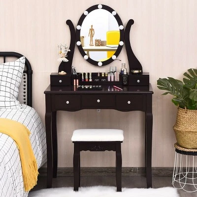 Costway Vanity Table Set W/10 Light Bulbs And Touch Switch Makeup Dressing Table 11 Costway Vanity Table Set W/10 Light Bulbs And Touch Switch Makeup Dressing Table - Image 11