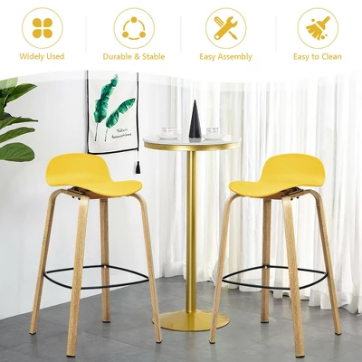 Costway Modern Set Of 4 Barstools 30inch Pub Chairs W/Low Back & Metal Legs Yellow 7 Costway Modern Set Of 4 Barstools 30inch Pub Chairs W/Low Back & Metal Legs Yellow - Image 7