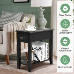 Costway 2 Tier End Bedside Sofa Side Table Narrow Nightstand W/Drawer &Shelf Black -Costway GUEST 5a8f2a7e 3267 4c6c b9d9 48abe550cd7b