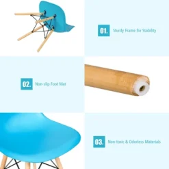 Costway Set Of 2 Mid Century Modern DSW Dining Side Chair Wood Legs Blue -Costway GUEST 5ac7d3e6 a2b3 47bd aff4 92c4ad955cc6