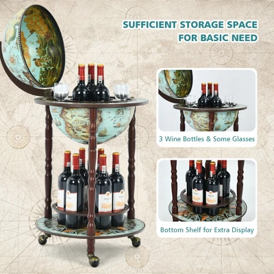 Costway 17'' Globe Wine Kitchen Stand 16th Century Italian Map Liquor Bottle Shelf Cart 8 Costway 17'' Globe Wine Kitchen Stand 16th Century Italian Map Liquor Bottle Shelf Cart - Image 8